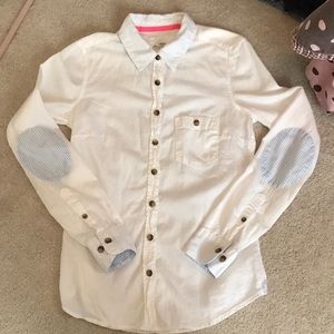 Patchwork elbow, button down, long sleeve shirt